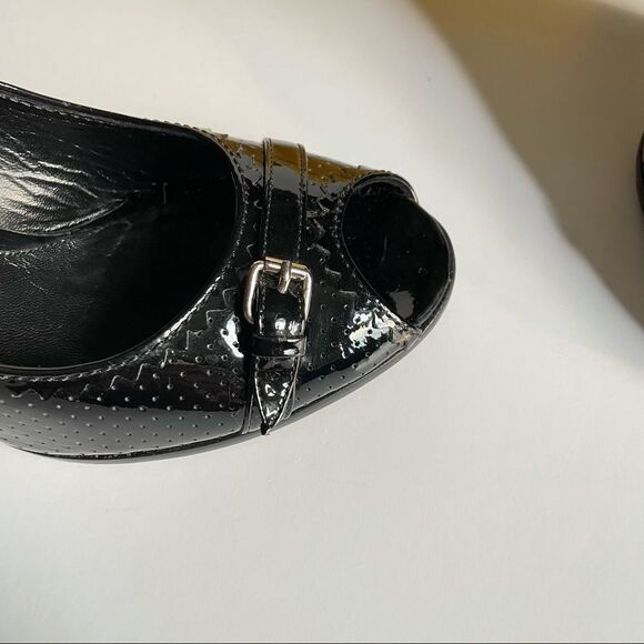 Y2K Fendi Designer Patent Leather Peep Toe Pump Sz 10 - Picture 10 of 14